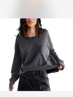 NWOT Free People Fade Into You washed Gray Pocket Long Sleeve Tee